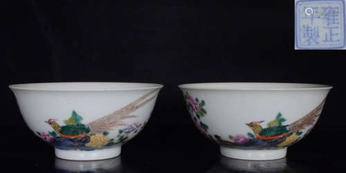 YONGZHENGNIANZHI MARK ENAMELED GLAZE BOWL PAIR