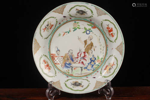 FAMILLE ROSE GLAZE PLATE PAINTED WITH STORY