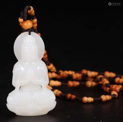 HETIAN JADE PENDANT CARVED WITH GUANYIN BUDDHA