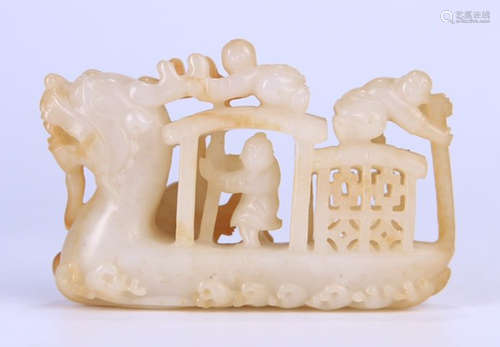 HETIAN WHITE JADE PENDANT SHAPED WITH SHIP