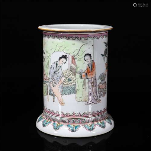 Famille Rose Figure Brush Pot