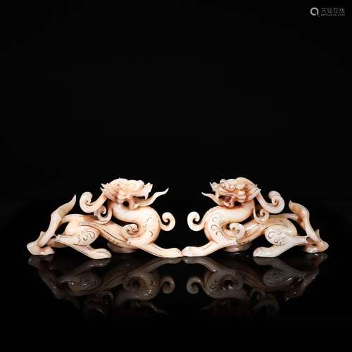 Pair Of Hetian Jade Dragon Ornaments