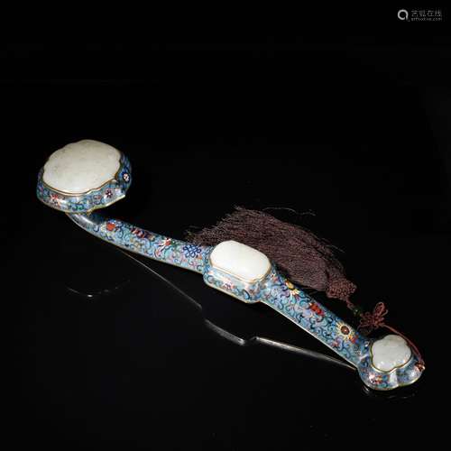 Cloisonne Embed Hetian Jade Ruyi Ornament