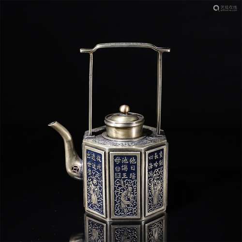 Enameling Blue White Bronze Teapot