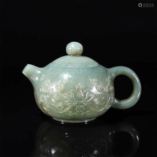 Hetian Jade Peony Teapot