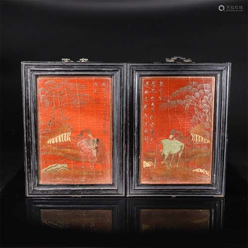 Pair Of Wood Screens With Horse Carving