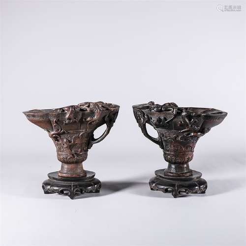 Pair Of Agarwood Jue Cups