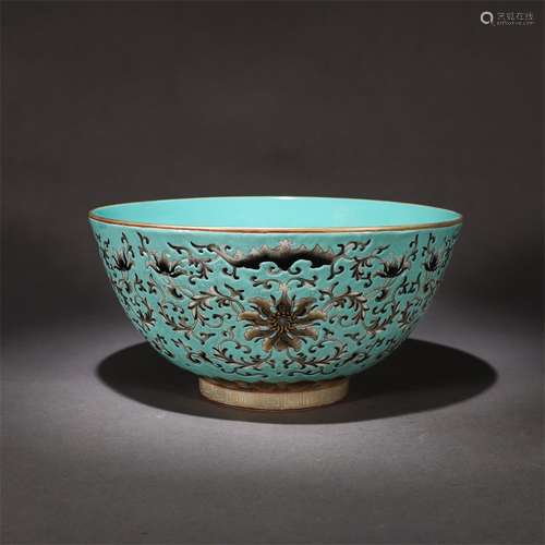 Turquoise Stone Glazed Floral Bowl