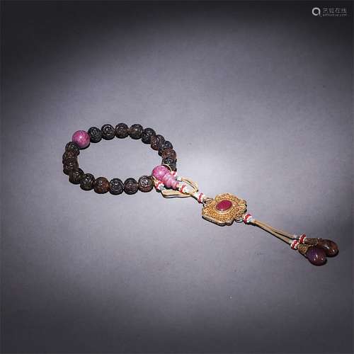 Amber Embeded Ruby Silver Gilt Bracelet