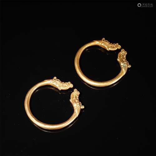 Pair Of Gilt Bronze Dragon Bangles