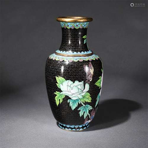 Cloisonne Butterfly Floral Figure Vase