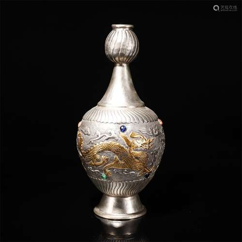 Silver Gilt Dragon And Phoenix Pattern Vase