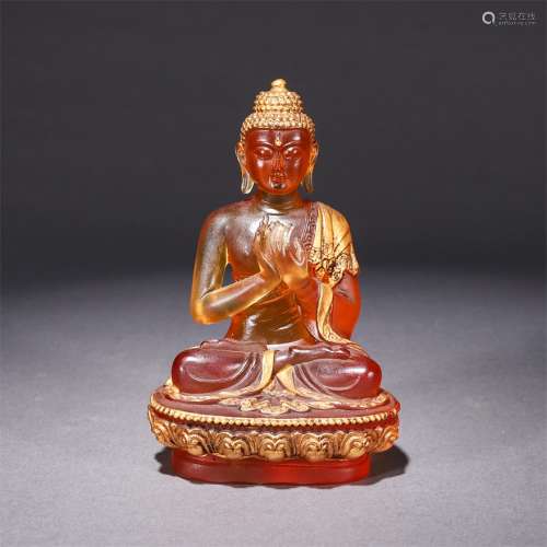 Gilt Colored Gautama Buddha Glassware Statue