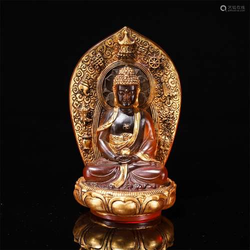 Glassware Gilt Colored Gautama Buddha Statue