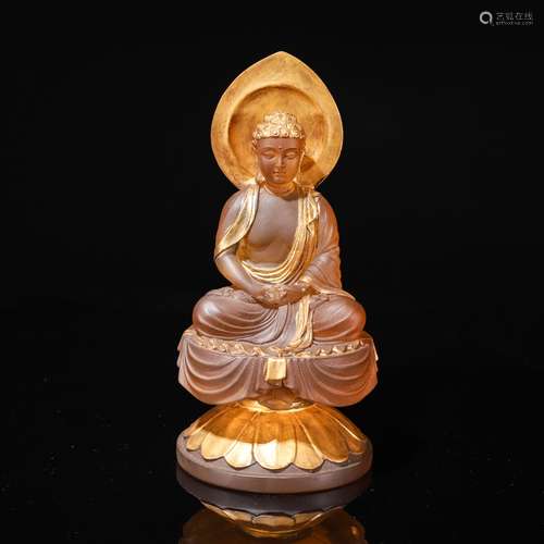 Glassware Gilt Colored Gautama Buddha Statue