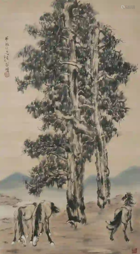 CHINESE. A SCROLL PAINTING BY XU BEI HONG
