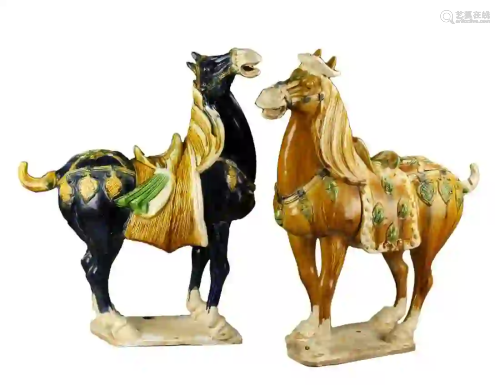 Pair of Chinese Tang Sancai Horses