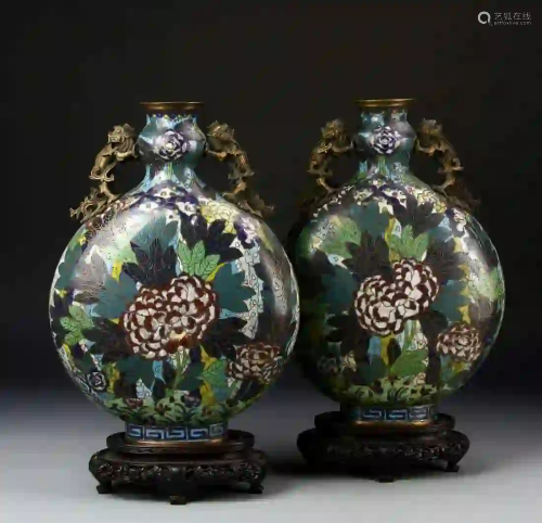 Pair of Chinese Cloisonne Moon Flasks