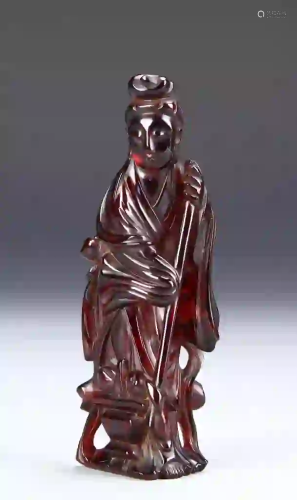 Chinese Amber Quan Yin Statue