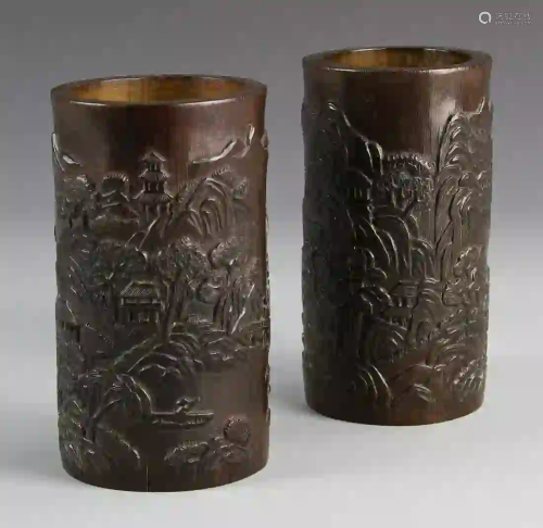 Pair of Chinese Bamboo Brush Pots