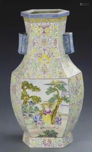 Chinese Enameled Famille Rose Double Ear Vase