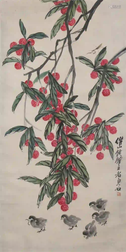CHINESE. A SCROLL PAINTING BY QI BAI SHI