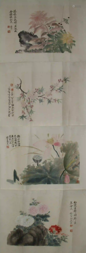 Four Chinese Paintings Of Flowers