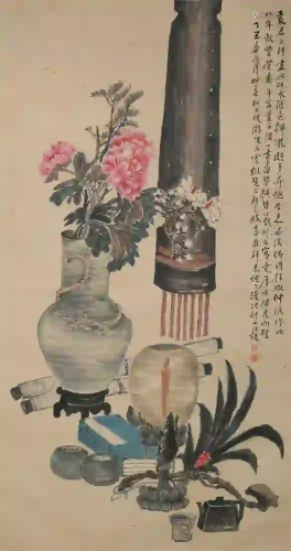 CHINESE. A SCROLL PAINTING BY WANG KUN