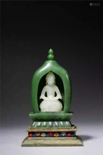 CHINESE. A JADE CARVING OF A BUDDHA SHRINE