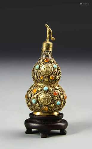 Chinese Gilt Brass Snuff Bottle