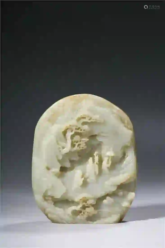 CHINESE. A WHITE JADE CARVING OF PINS AND SCHOLARS