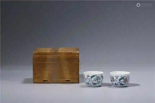 CHINESE.A PAIR OF DOUCAI CUPS WITH MARK