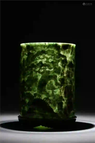 CHINESE.A SPINICH-GREEN JADE BRUSH POT