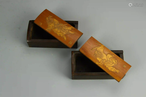Pair of Chinese Bamboo Seal Boxes
