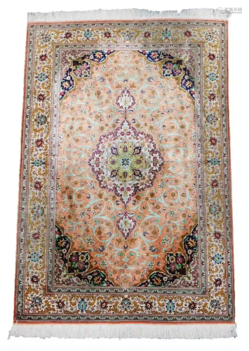 Qum silk Persian carpet. Iran. Extremely fine weave.