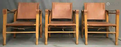 3 Safari Chair. Leder und Holz. Wohl Design von Wilhelm