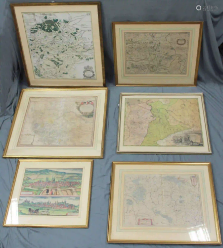 6 maps. Copper engravings. Old colored. Prints.