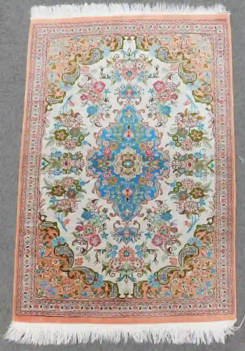Qum silk. Persian carpet Iran. Poschti. Extremely fine