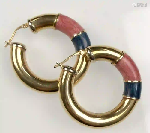 Creole earrings yellow gold 750. With enamel.