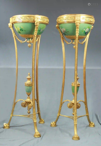 Two floor lamps. Bronze D'Ore frame. Glass, cold