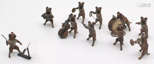 Dog band. 10 small bronzes. Cold painted. Vienna? Up to