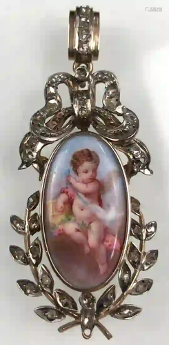 Pendant with porcelain painting in a gold frame with