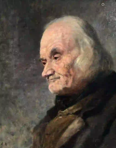 Max MERKER (1861-1928). Portrait, old man. Verso woman.