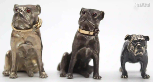 7 figures pug? Partly with silver. Also salt shaker,