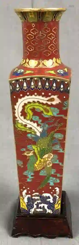 Cloisonne vase Japan / China. Simurgh over waves. 17 cm