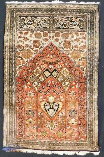 Qum silk prayer rug. Persian carpet. Iran. Fine weave.