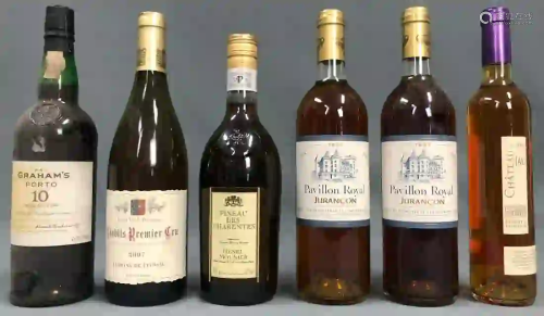 5 bottles of France white wine and a bottle Graham
