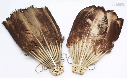 2 Fans. Probably feathers and ivory. 19th century.