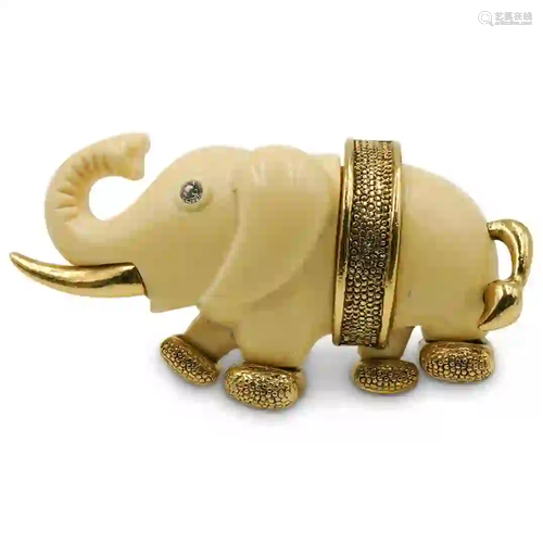 Gold Tone Elephant Brooch