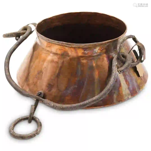 Antique Hammered Copper Cauldron